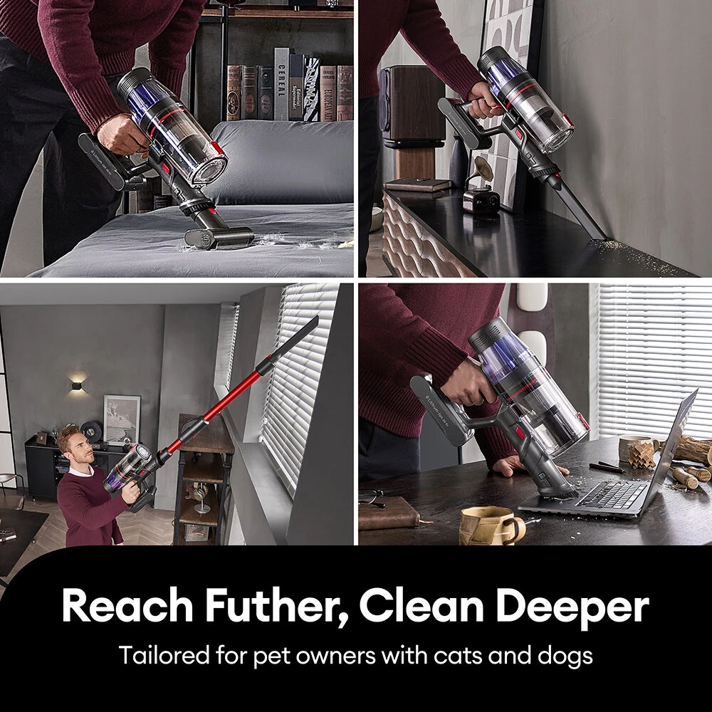 [EU Direct]Ultenic U16 Flex Cordless Vacuum Cleaner, 550W/50Kpa, 60Mins Runtime, 180°Bendable Wand Stick Vacuum Cordless with Charging Dock, Handheld Vacuum for Pet Hair/Carpet/Floor/Car