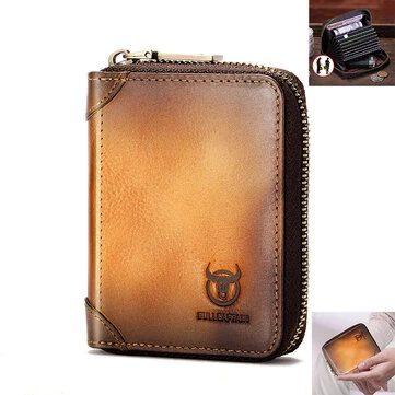 BULLCAPTAIN Men's Genuine Leather Wallet 11 Card Slots Credit Card Holder Mens Casual Business Coin Purse Bag Multifunctional RFID Anti-theft Card Bag