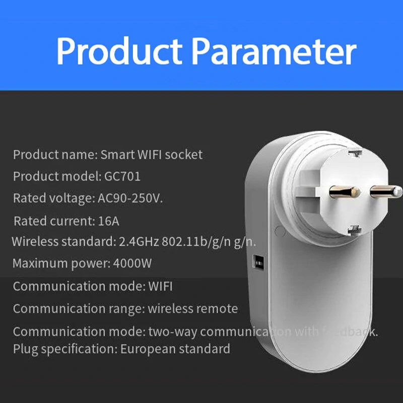 GC701 16A Smart WiFi Socket AC90-250V EU Plug Power Outlet APP Control Support Alexa Google Voice Control