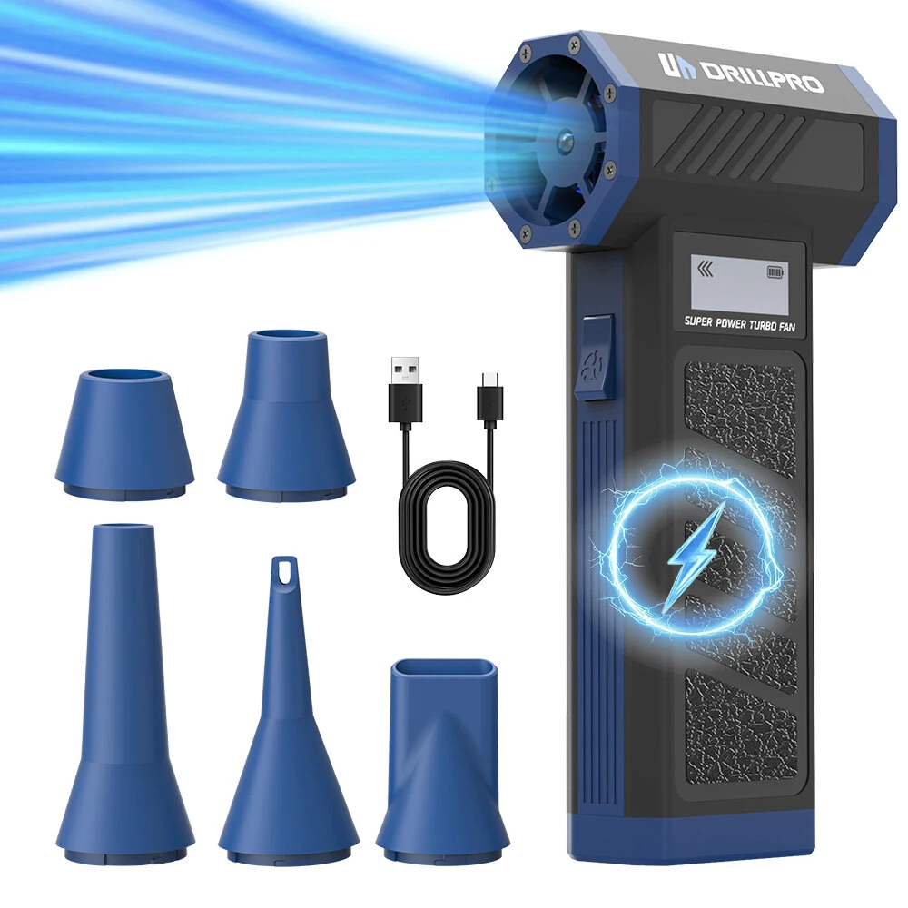 DRILLPRO P30 Turbo Fan 130,000RPM 300g Peak Wind Pressure with 5000mAh Battery Various Nozzle Combinations Portable 29mm Brushless Motor High Performance