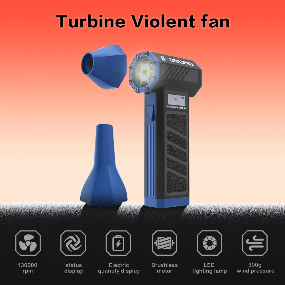 DRILLPRO P30 Turbo Fan 130,000RPM 300g Peak Wind Pressure with 5000mAh Battery Various Nozzle Combinations Portable 29mm Brushless Motor High Performance