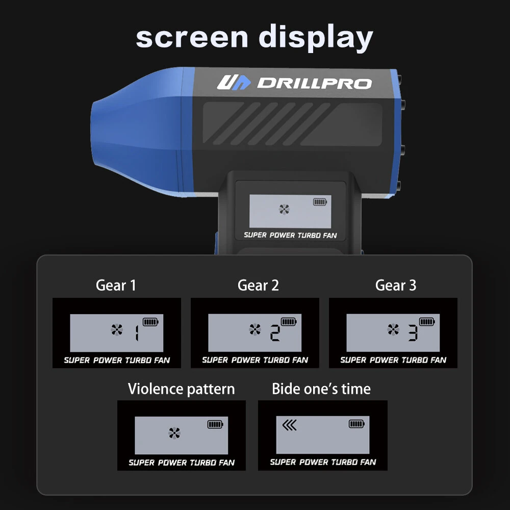 DRILLPRO P30 Turbo Fan 130,000RPM 300g Peak Wind Pressure with 5000mAh Battery Various Nozzle Combinations Portable 29mm Brushless Motor High Performance