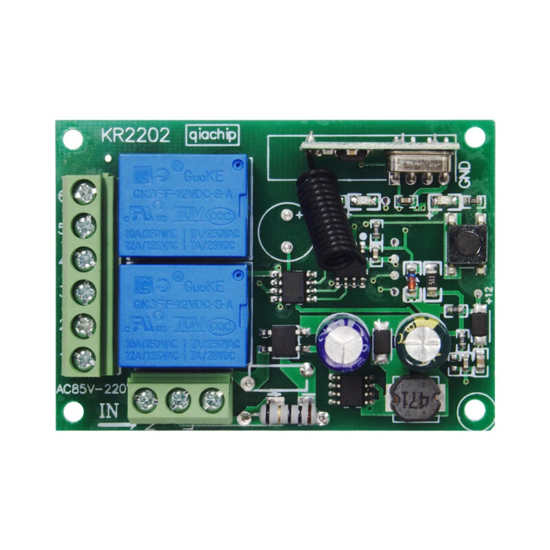 KR2202 433MHz AC 85-250V 2CH RF Remote Control Switch Controller + RF Relay Receiver For Light Garage Door Opener