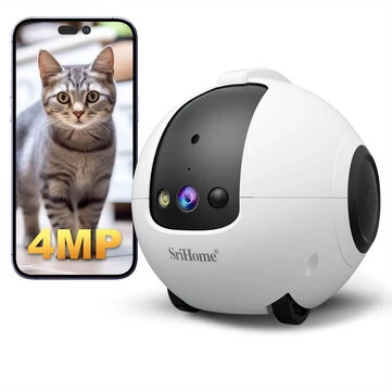 SriHome DH013 4MP HD Smart Pet Camera WiFi Mobile Robot with AI Tracking Auto Recharge 10000mAh Battery Night Vision Two Way Audio for Monitoring and Playing with Pets