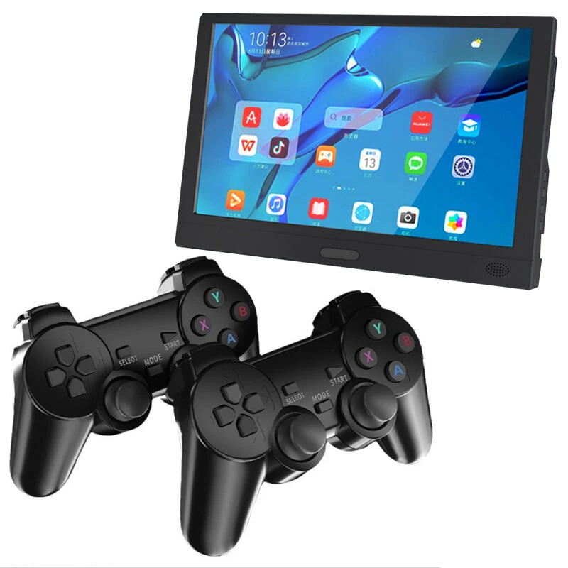 V8 Retro Game Console Set with 12-inch Portable Gaming Monitor with 2 Wirelss Controller 1080P 60Hz Built-in Stereo Sound Support HD+Type-C Output for Arcade Multiplayer