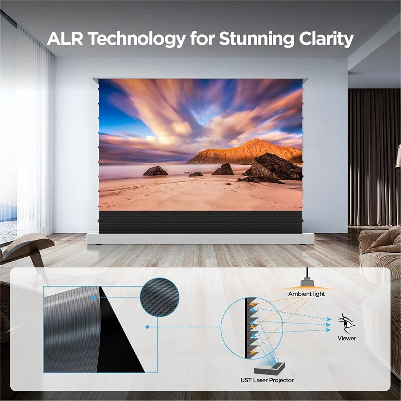 ProjeStar 120 Inch Electric Floor Rising UST Projector Screen 4K UHD ALR 170° Viewing Angle for Ultra Short Throw Laser Projectors Supports Daytime Viewing