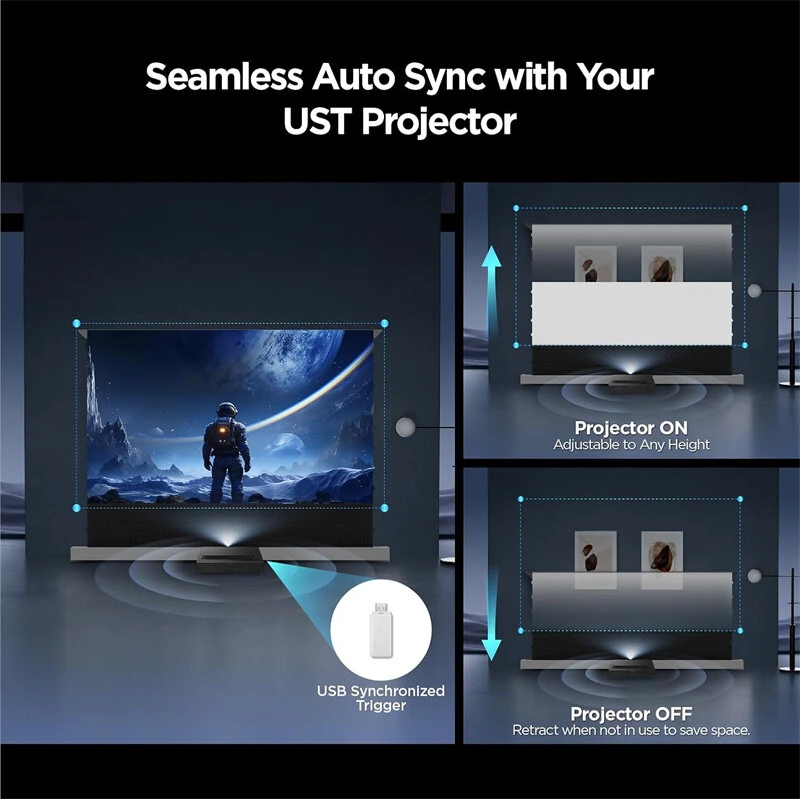ProjeStar 120 Inch Electric Floor Rising UST Projector Screen 4K UHD ALR 170° Viewing Angle for Ultra Short Throw Laser Projectors Supports Daytime Viewing