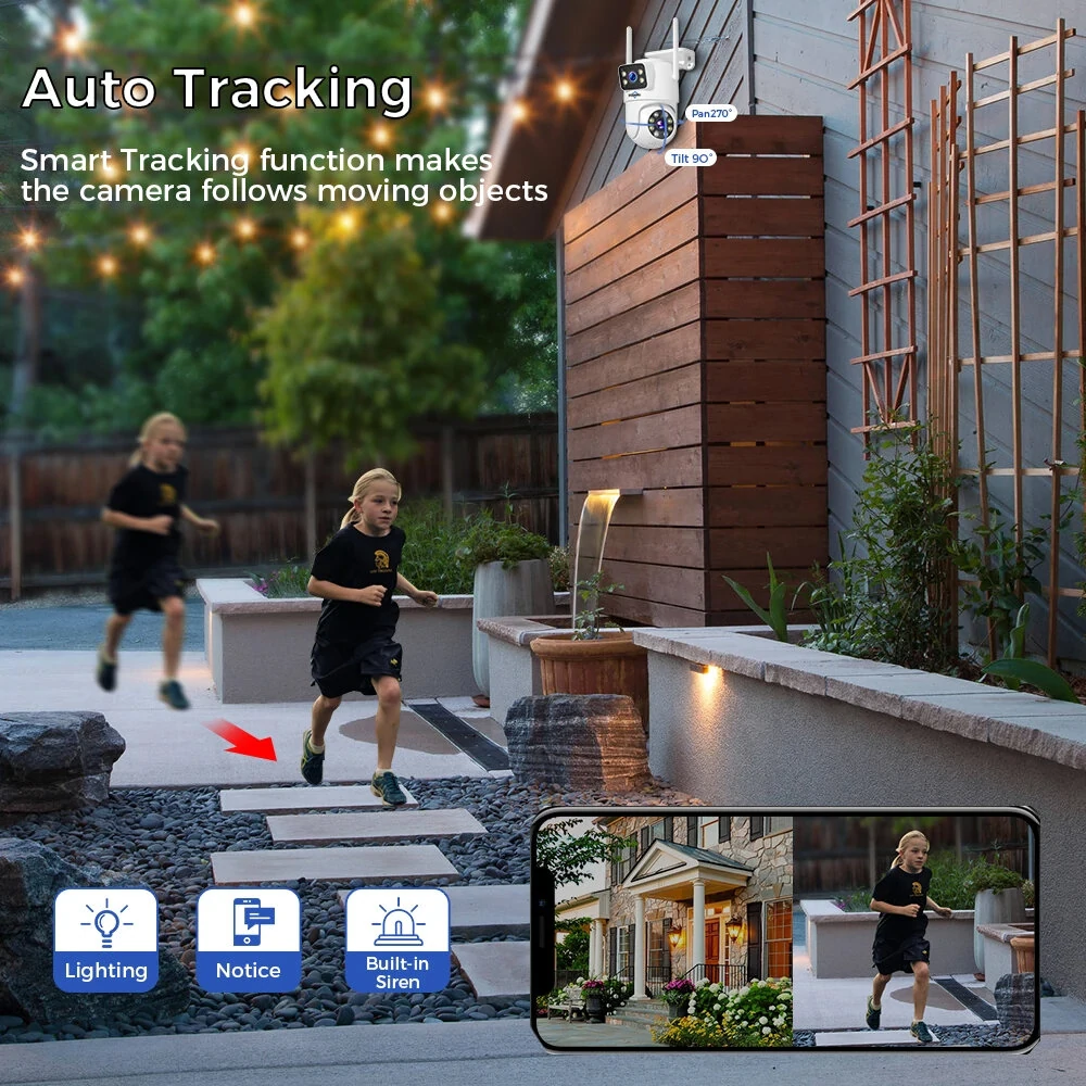 Hiseeu WK-4HS03 3K 6MP 5X Digital Zoom Dual Lens WiFi Camera with 10CH NVR Security Camera System Kit Full Color Night Vision Human Detection APP Remote Viewing P2P Video CCTV Surveillance Outdoor Camera System IP66 Waterproof