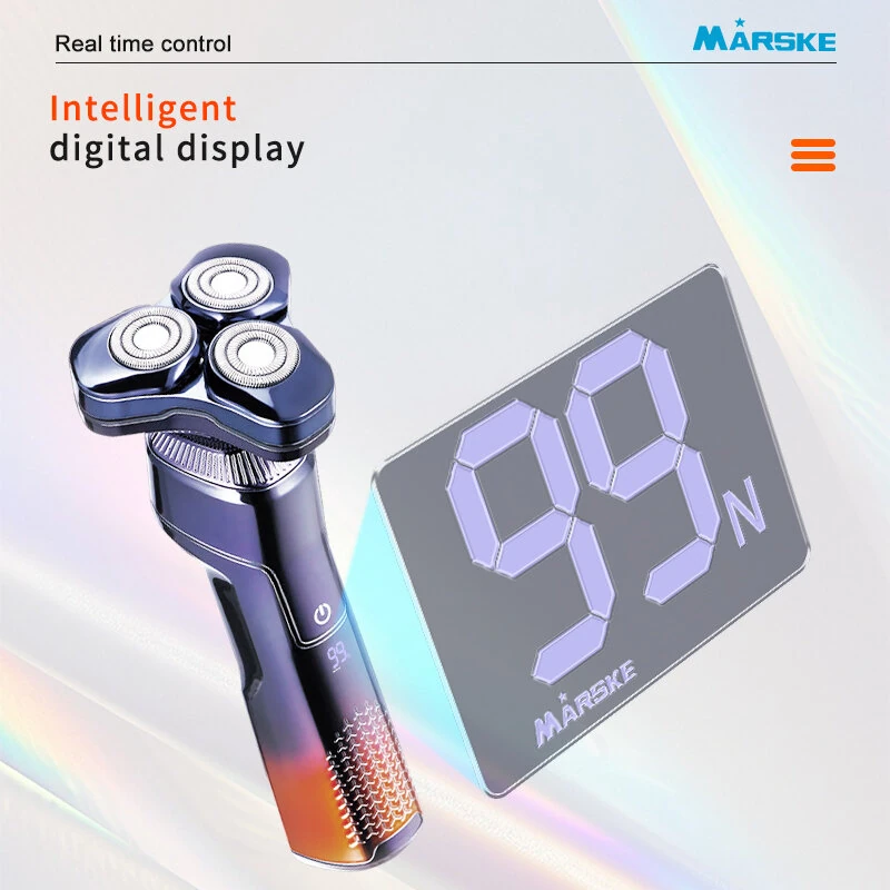 MARSKE Electric Shaver With LCD Digital Display Magnetic 3-Blade Head IPX7 Full Body Washable Razor