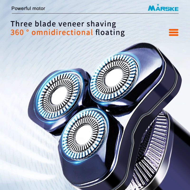 MARSKE Electric Shaver With LCD Digital Display Magnetic 3-Blade Head IPX7 Full Body Washable Razor