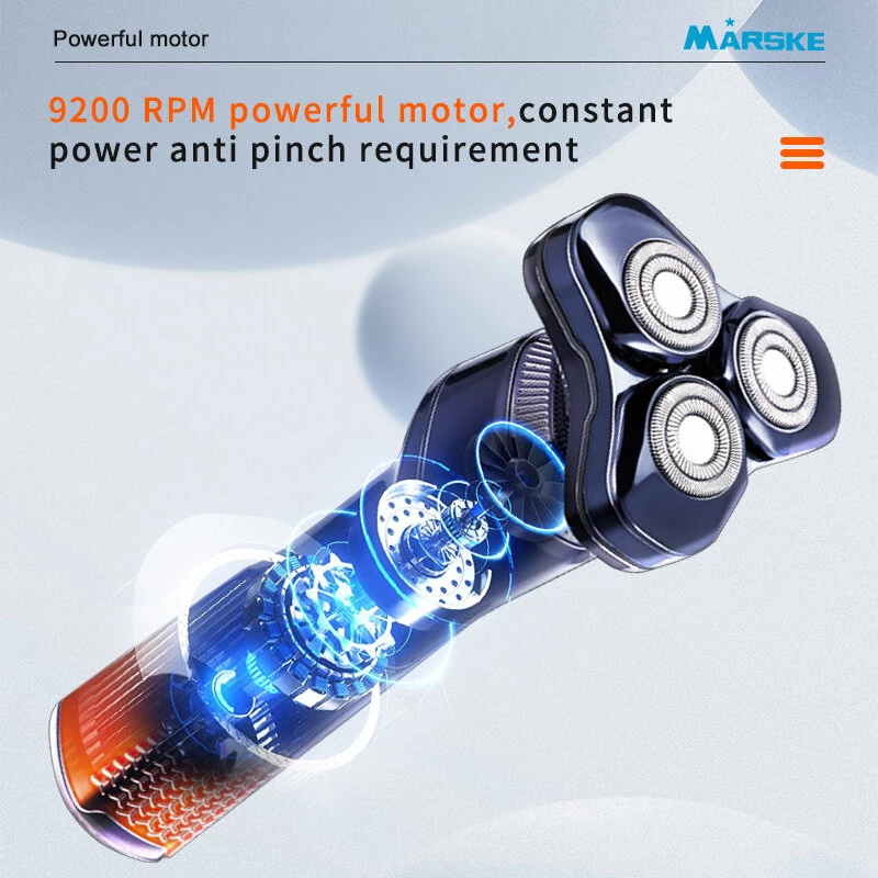 MARSKE Electric Shaver With LCD Digital Display Magnetic 3-Blade Head IPX7 Full Body Washable Razor