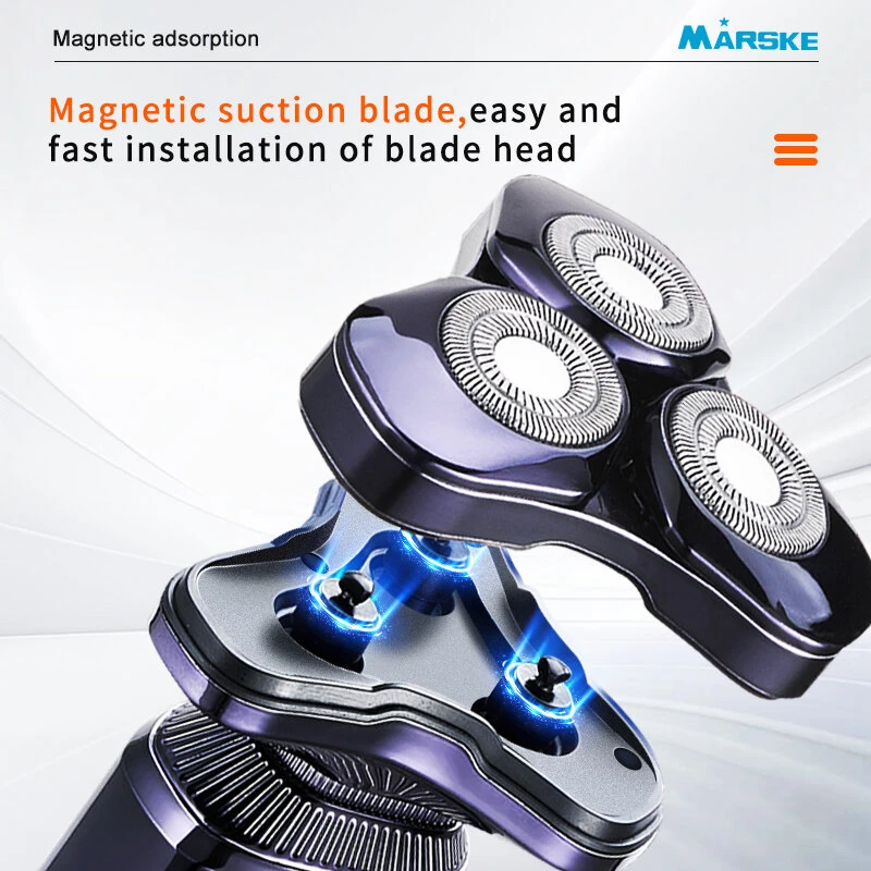 MARSKE Electric Shaver With LCD Digital Display Magnetic 3-Blade Head IPX7 Full Body Washable Razor