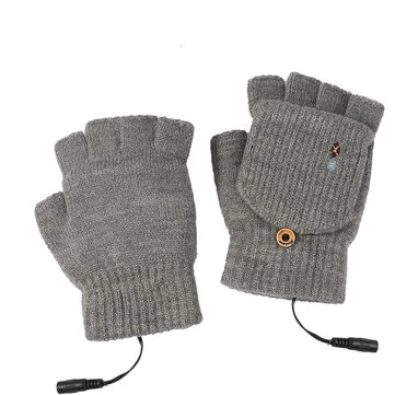 1 Pair USB Electric Heated Gloves Adjustable Temperature Half Finger Warmer Electric Thermal Winter Warm Gloves for Cycling Skiing