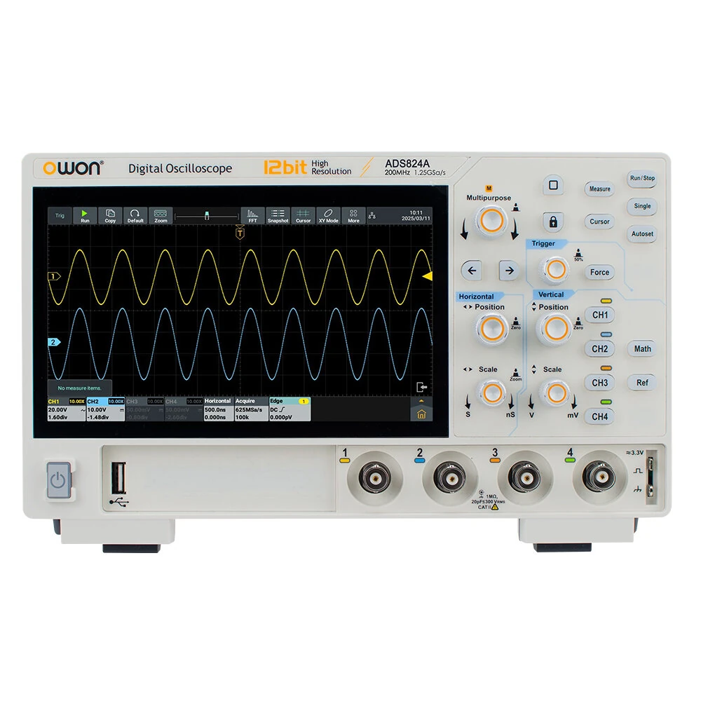 OWON ADS804A ADS814A ADS824A Digital Oscilloscope 70MHz 4Channel 1.25GSa/s 12-bit Vertical Resolution High Res Waveform Capture 50M Memory Depth
