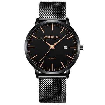 CRRJU Thin Men Watch Casual Simple Calendar Watch Quartz Watch Waterproof Sports Black Watches, Ideal choice for Gifts