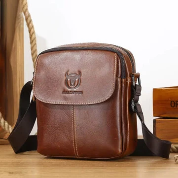BULLCAPTAIN Men's Genuine Leather Crossbody Bag Business Casual Shoulder Bag Small Fashion Messenger Handbag Stylish Design