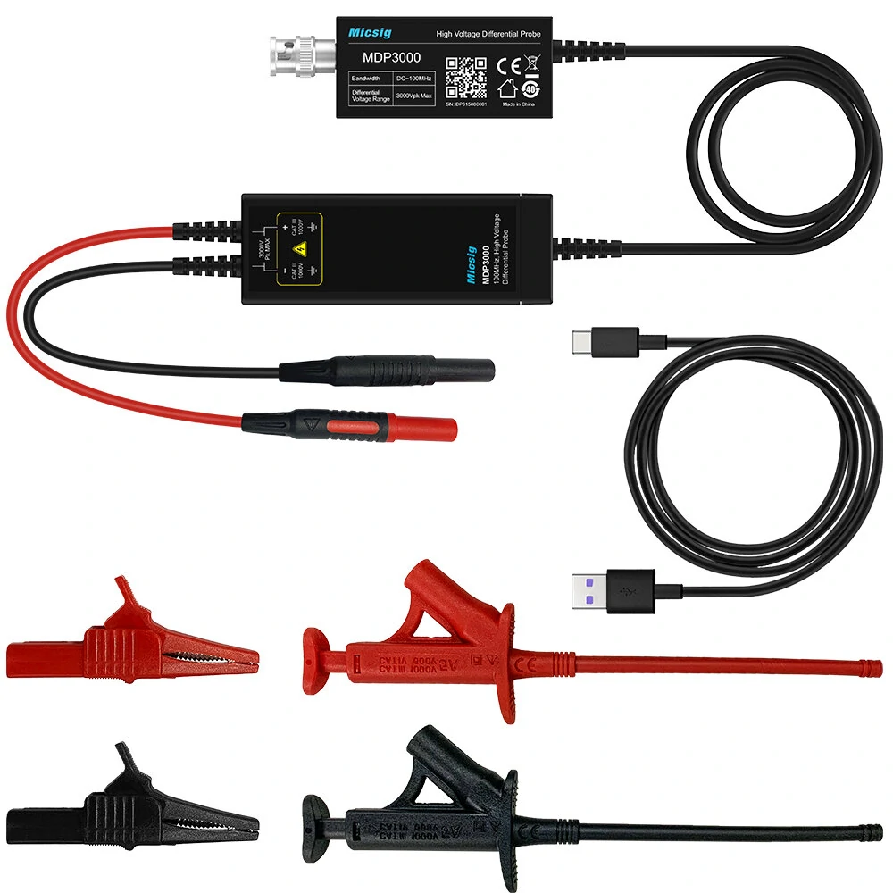 Micsig  DP700 DP1500 DP3000 High-Voltage Differential Probe 100MHz 3000V BNC Type-C Ultra-Low Noise Top Rated Diagnostic Tool