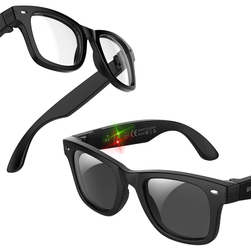 BlitzWolf BW-AG1 AI Smart Glasses Heart Rate Blood Oxygen Monitoring UV Detection 100+ Languages AI Translation HiFi Audio IP66 Waterproof Fitness Tracking Smart Audio Glasses