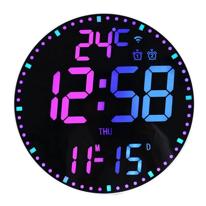 Tuya APP Smart Wifi Wall Clock RGB Calendar Clock Living Room Digital Wall Clock App Intelligent Control Colorful LED Wall Calendar Clock Date Temperature Display