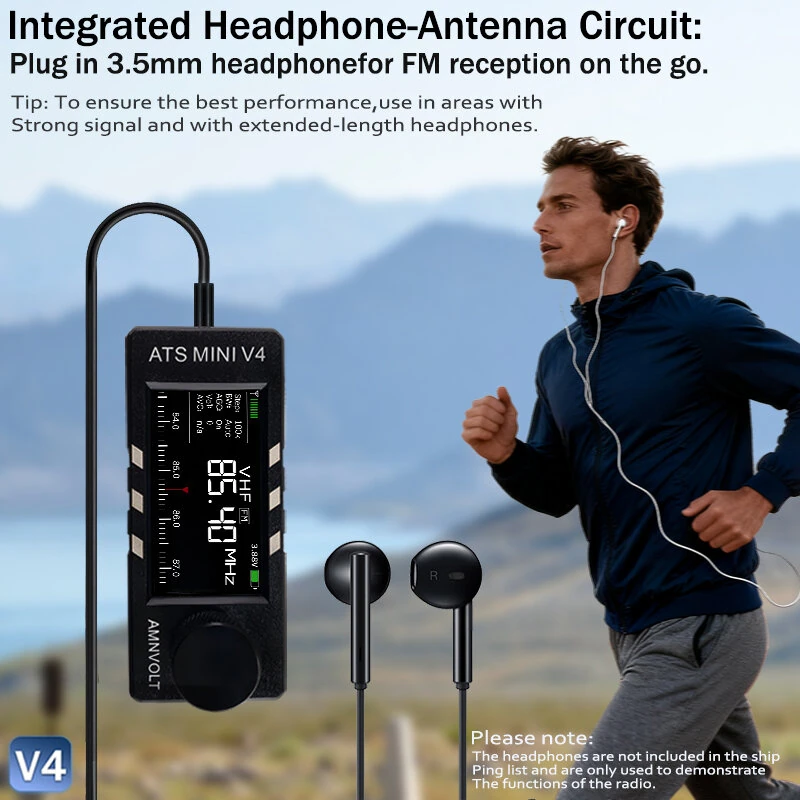 AMNVOLT V4 ATS Mini SI4732 Radio ALL Band DSP Radio FM AM SSB LSB USB Receiver built-in Hi-Z Headphone Amplifier Circuit with Dual Antenna