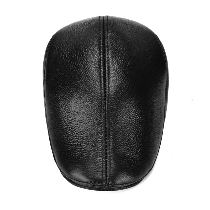 Collrown Men's Outdoor Genuine Leather Berets Forward Cap for Autumn Winter Casual Flat Peaked Hat