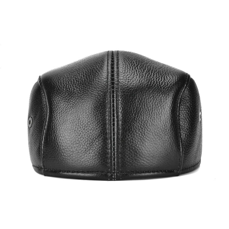 Collrown Men's Outdoor Genuine Leather Berets Forward Cap for Autumn Winter Casual Flat Peaked Hat