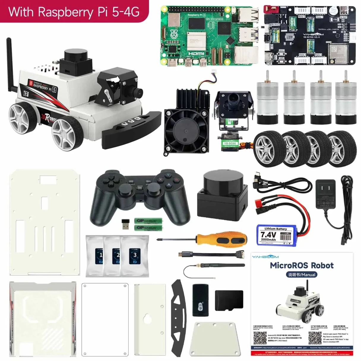 Yahboom Raspberry Pi 5 ROS2 Robot Car Kit with TOF Lidar Support AI Visual Recognition SLAM Mapping Navigation Electronic Education Set