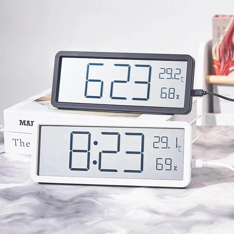 LCD Screen Digital Wall Clock Time Temperature Humidity Time Display Electronic Clock Desktop Digital Clock Battery Powered