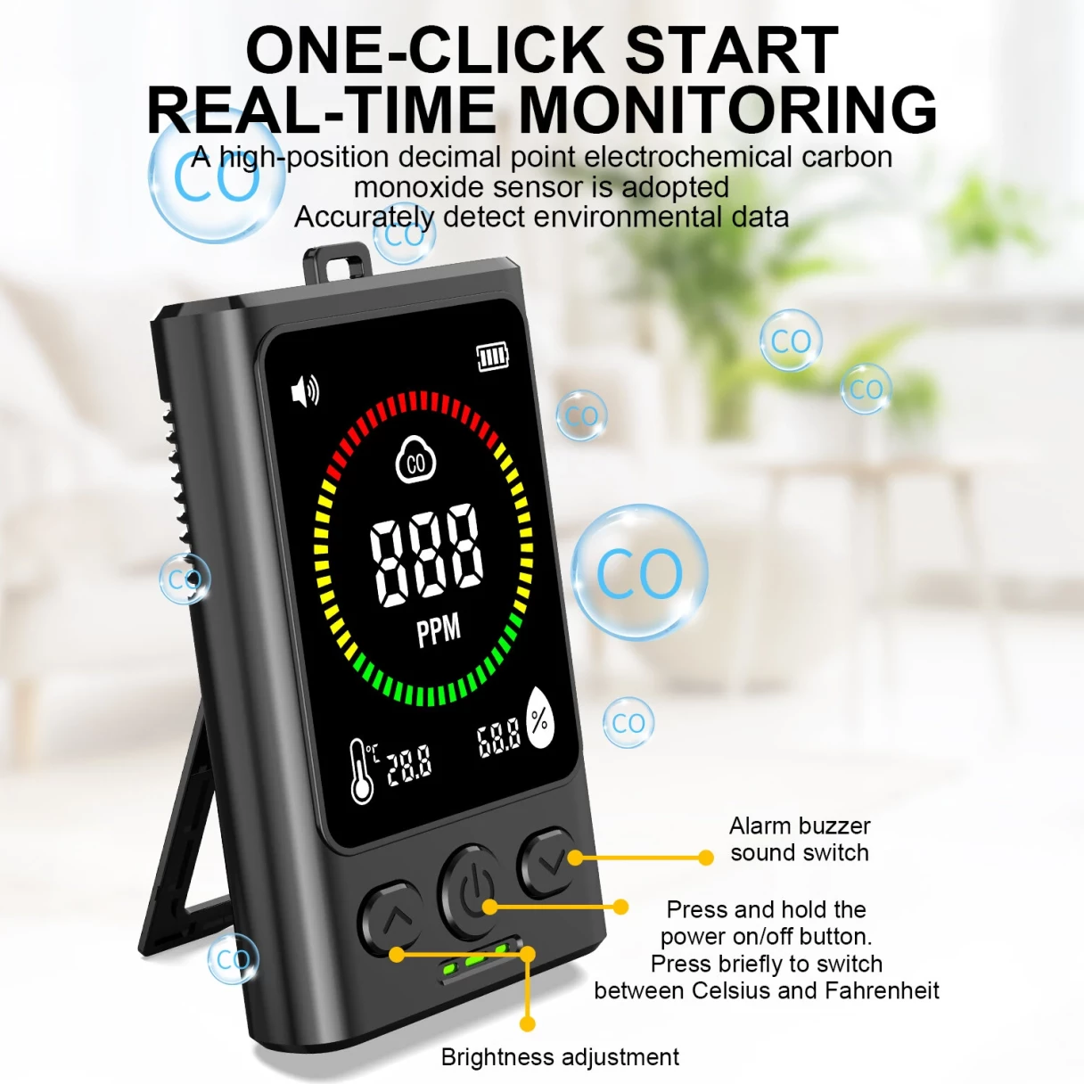 Carbon Monoxide Concentration monoxide alarm Portable CO Monitor 0-999ppm LED Display Type-C Charging Compact Environmental Safety