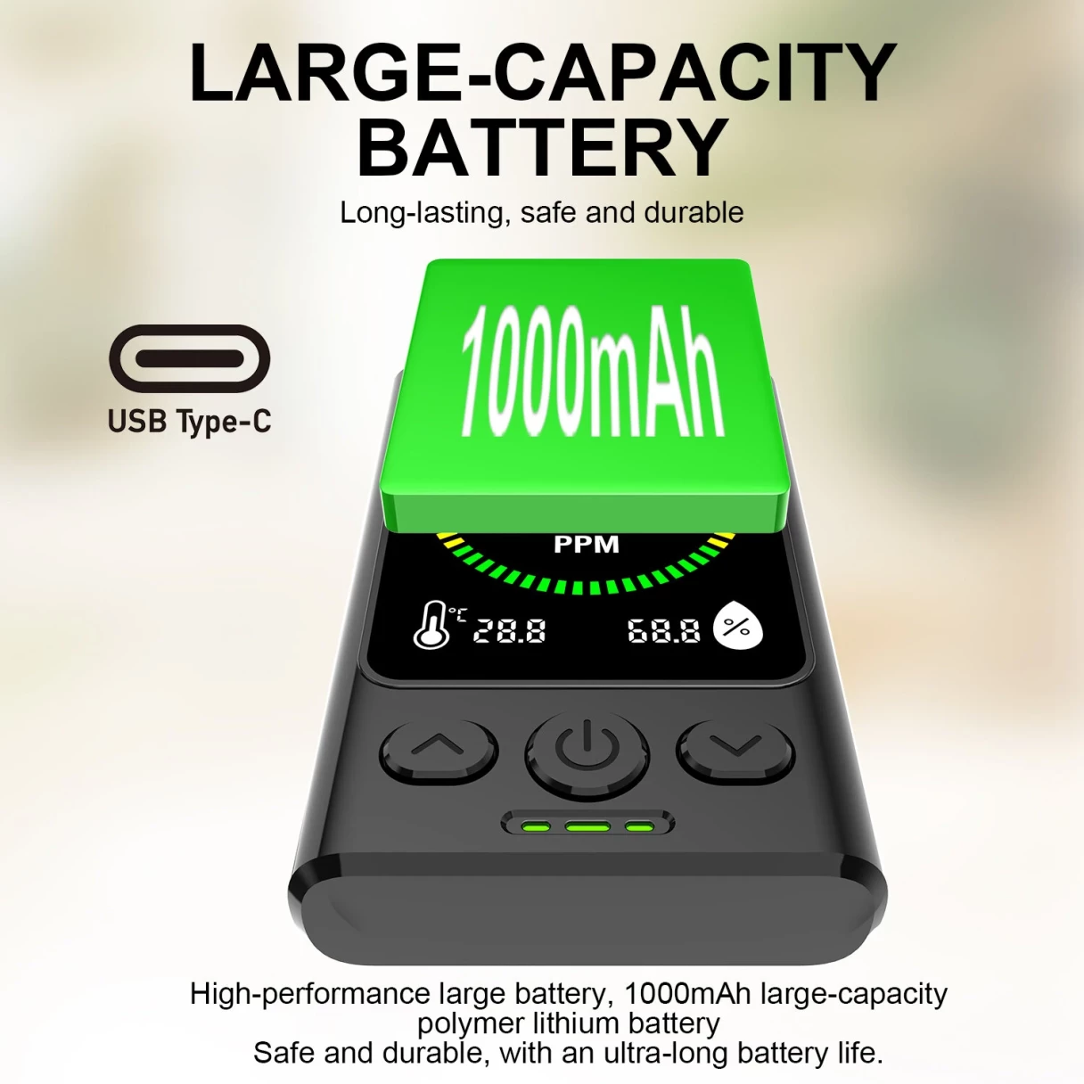 Carbon Monoxide Concentration monoxide alarm Portable CO Monitor 0-999ppm LED Display Type-C Charging Compact Environmental Safety