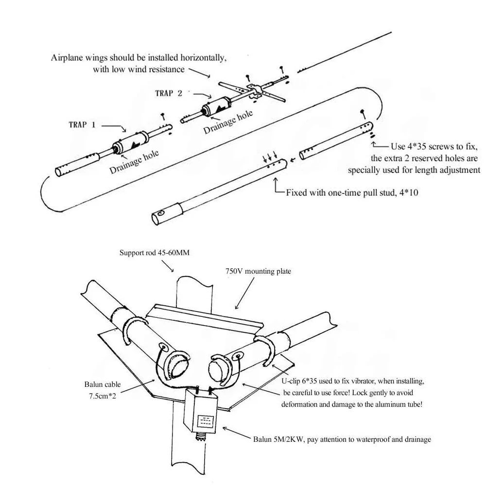 750V Shortwave V Antenna High Efficiency Low Noise 5 Bands 7M-14M-21M-28M/29M-50M 2000W PEP 1.5 VSWR for Ham Radio