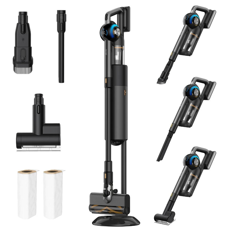[EU Direct] JIGOO V700 Cordless Vacuum Cleaner with 2.5 L Suction Station, Automatic Dust Emptying, 33KPa Suction Power, V-shaped Brush, Dual LED Illumination, Up to 55 Minutes Runtime, Ideal for Hard Floor, Carpet, Pet