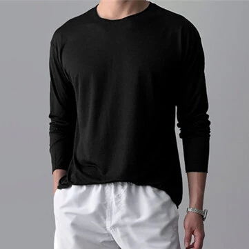 INCERUN Mens Ruched Textured Long-Sleeve T-Shirt Comfortable Quick Dry Crew Neck Top for Male S-5XL