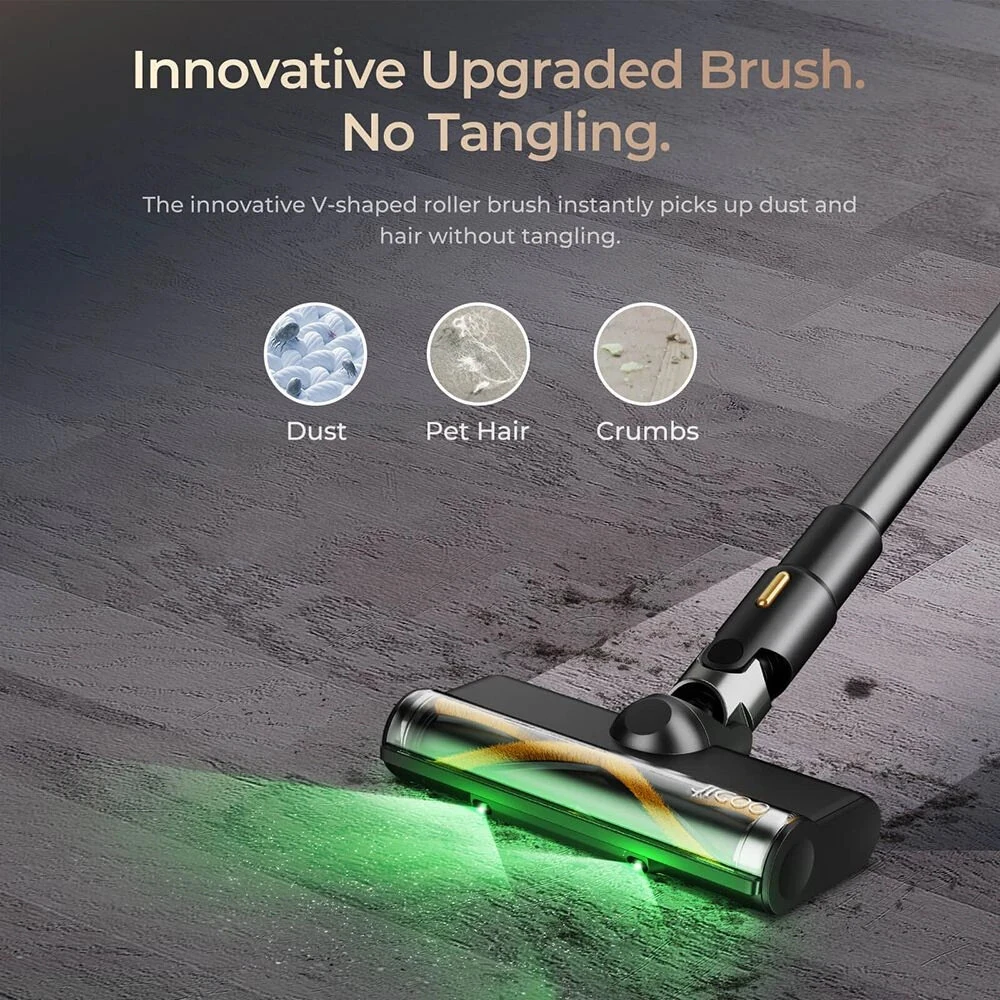 [EU Direct] JIGOO V700 Cordless Vacuum Cleaner with 2.5 L Suction Station, Automatic Dust Emptying, 33KPa Suction Power, V-shaped Brush, Dual LED Illumination, Up to 55 Minutes Runtime, Ideal for Hard Floor, Carpet, Pet