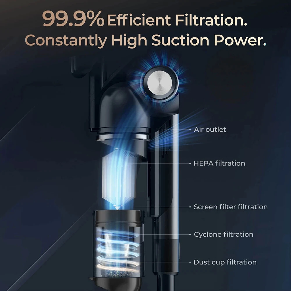 [EU Direct] JIGOO V700 Cordless Vacuum Cleaner with 2.5 L Suction Station, Automatic Dust Emptying, 33KPa Suction Power, V-shaped Brush, Dual LED Illumination, Up to 55 Minutes Runtime, Ideal for Hard Floor, Carpet, Pet