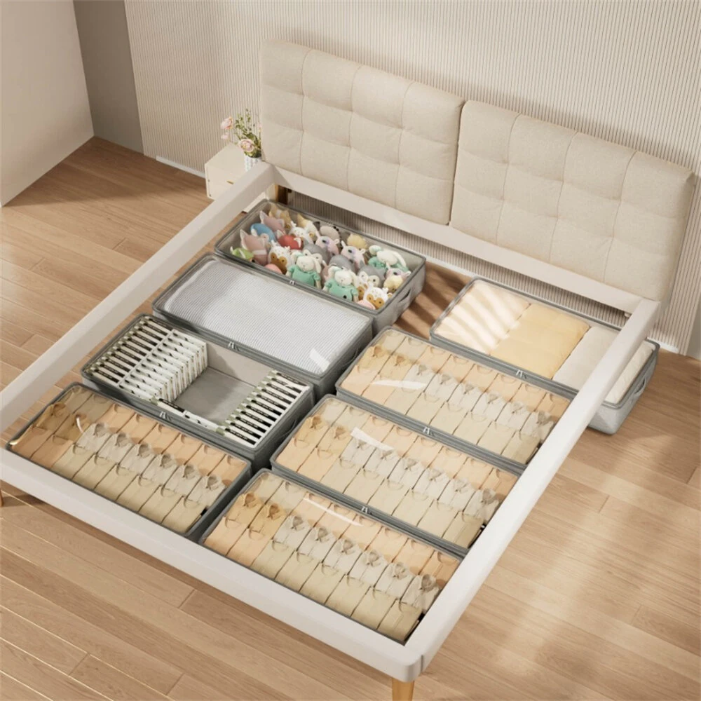 4PCS Large Capacity Under Bed Storage Bags Containers Space Saving Clothes Blanket Organizer Foldable Underbed Storages Bins