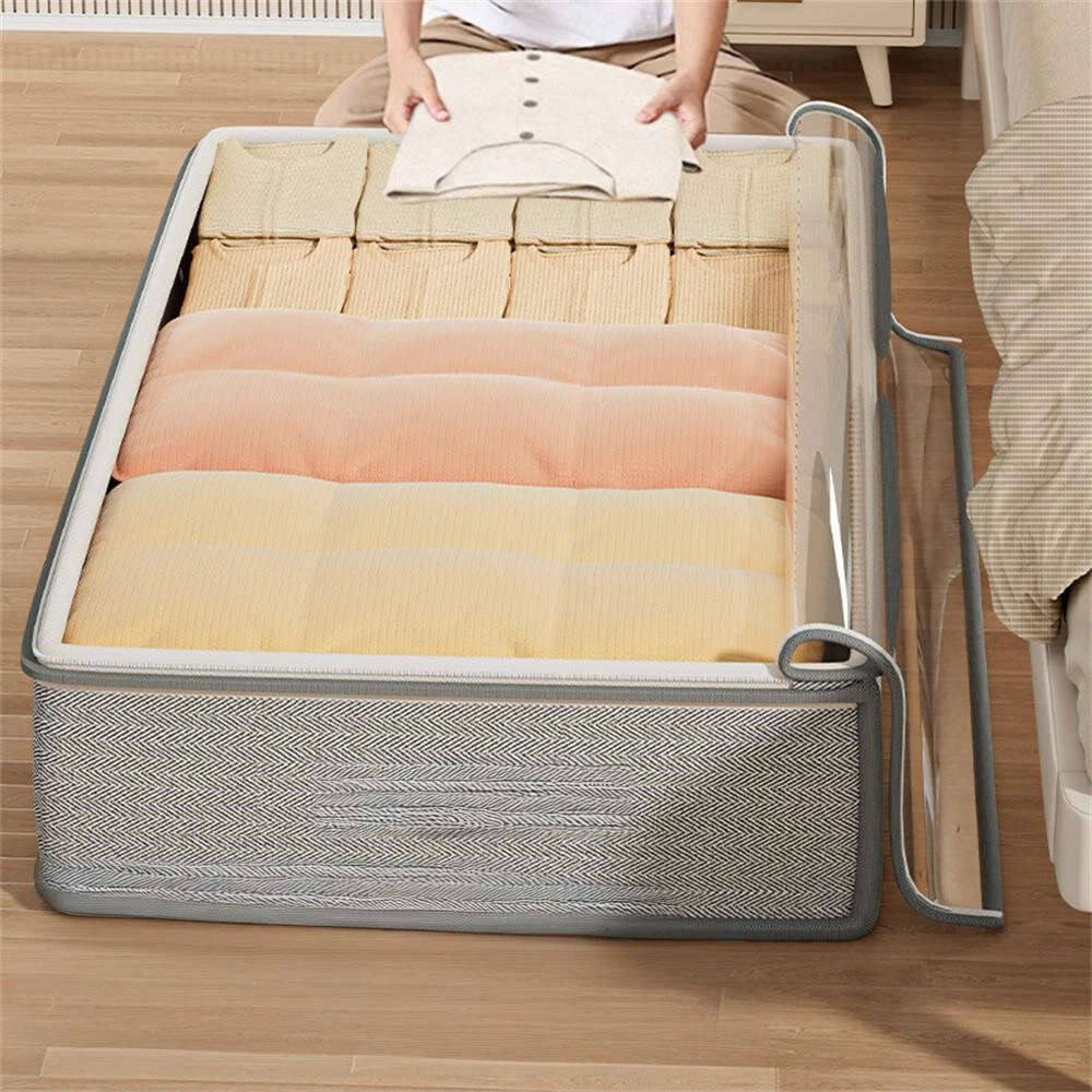 4PCS Large Capacity Under Bed Storage Bags Containers Space Saving Clothes Blanket Organizer Foldable Underbed Storages Bins