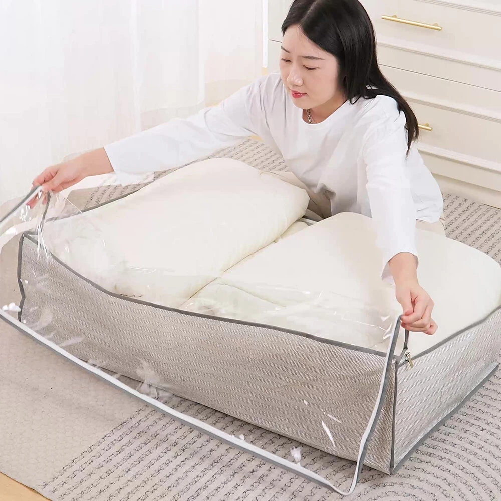 4PCS Large Capacity Under Bed Storage Bags Containers Space Saving Clothes Blanket Organizer Foldable Underbed Storages Bins