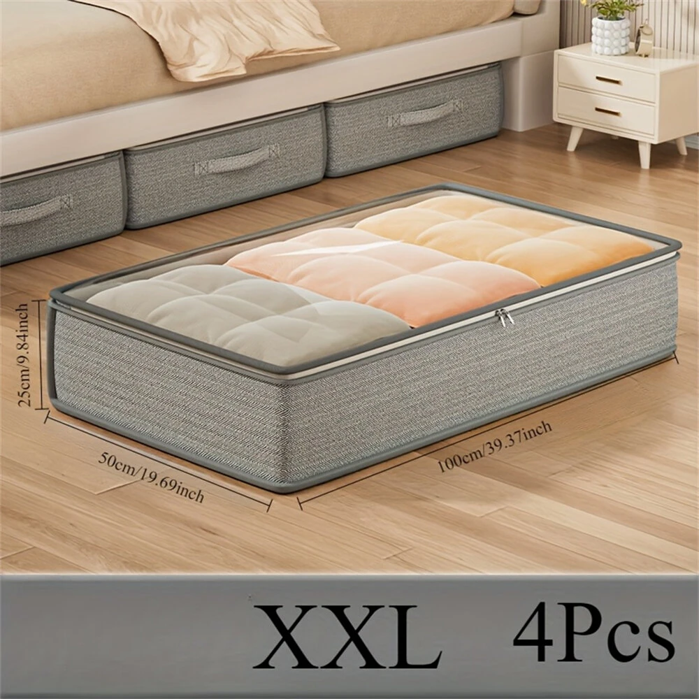 4PCS Large Capacity Under Bed Storage Bags Containers Space Saving Clothes Blanket Organizer Foldable Underbed Storages Bins