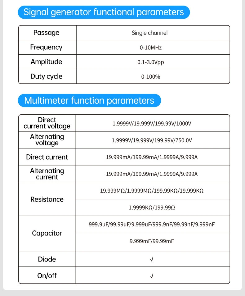 FNIRSI 2D15P Oscilloscope 2CH 100Mhz 500MSa/s Sampling Rate Bandwidth Signal Generator Multimeter High Accuracy Wide Measurement Range