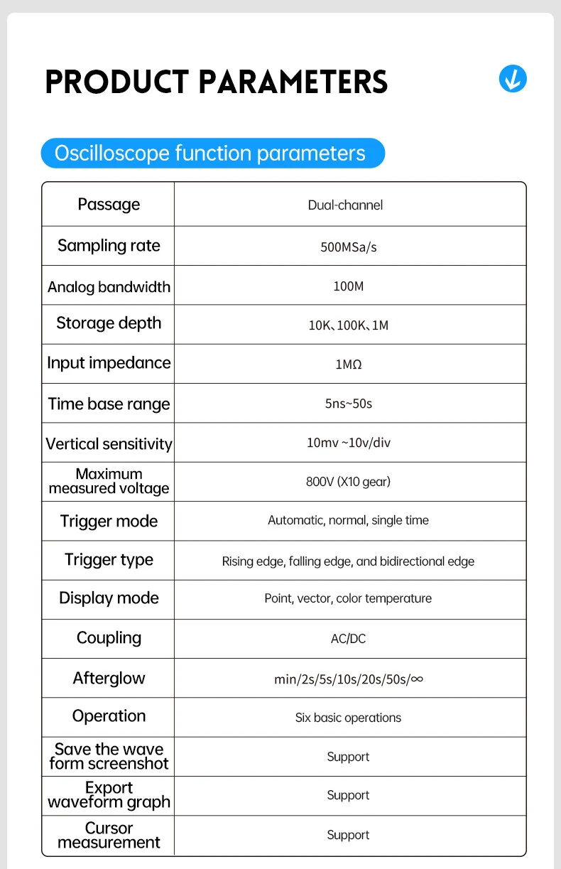 FNIRSI 2D15P Oscilloscope 2CH 100Mhz 500MSa/s Sampling Rate Bandwidth Signal Generator Multimeter High Accuracy Wide Measurement Range