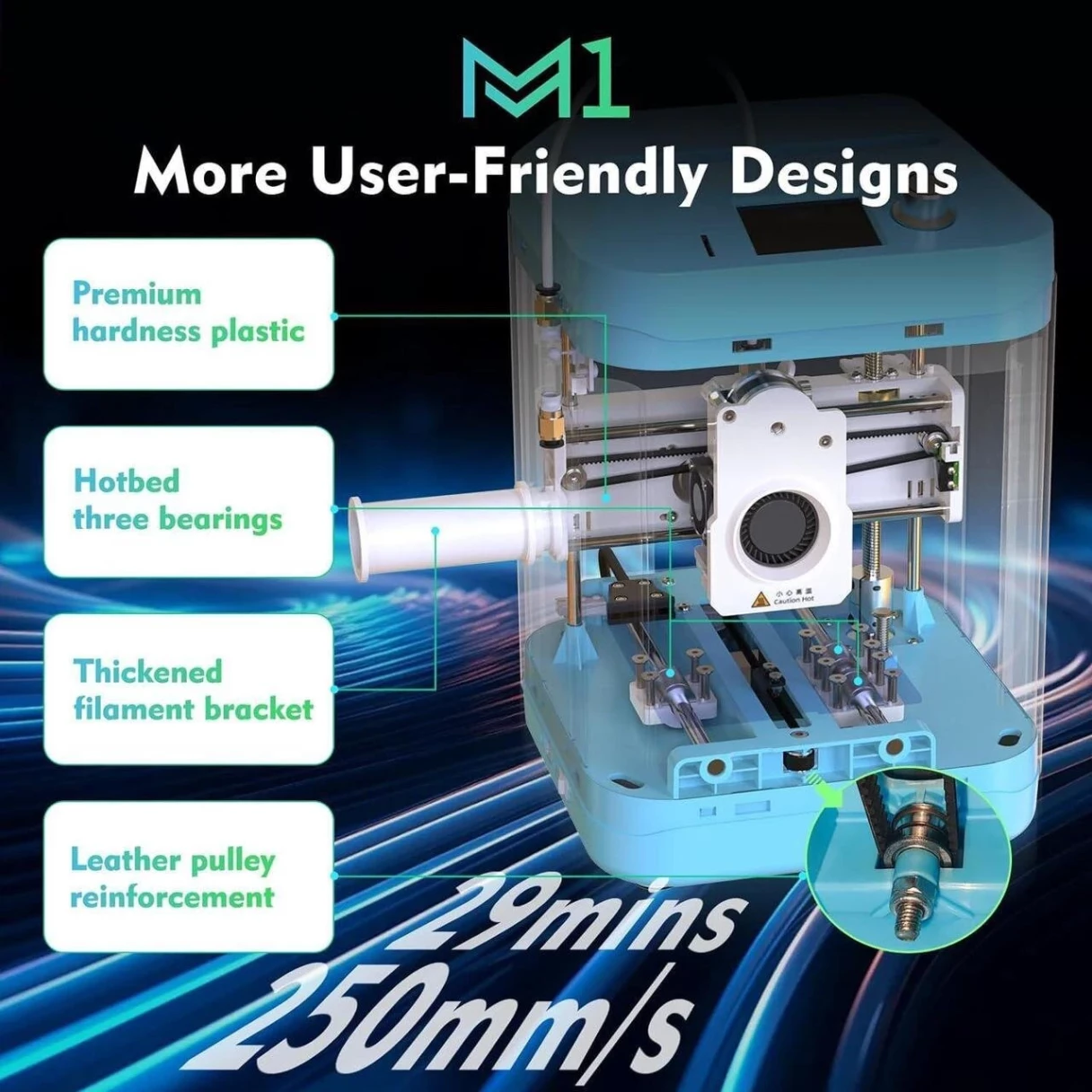 [EU Direct]Geeetech M1 Mini 3D Printer for Kids and Beginners 250mm/s High Speed Auto Leveling Child-Safe Design for Home/School