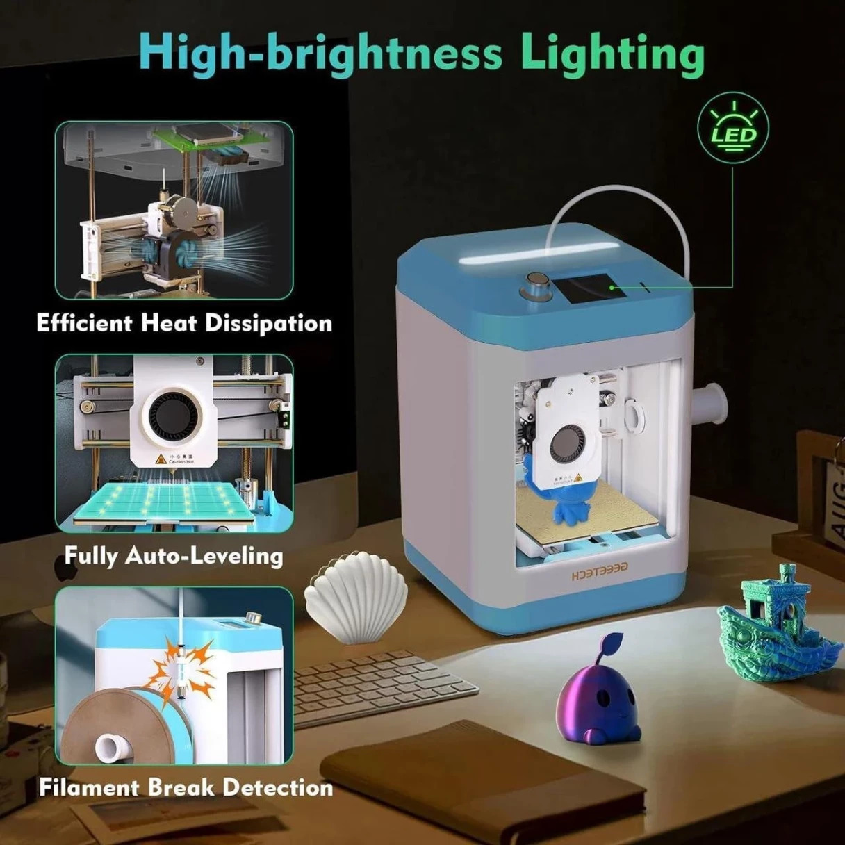 [EU Direct]Geeetech M1 Mini 3D Printer for Kids and Beginners 250mm/s High Speed Auto Leveling Child-Safe Design for Home/School