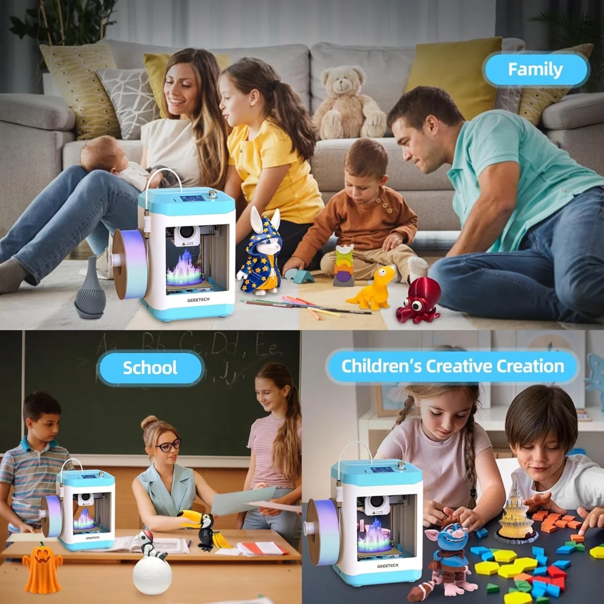 [EU Direct]Geeetech M1 Mini 3D Printer for Kids and Beginners 250mm/s High Speed Auto Leveling Child-Safe Design for Home/School