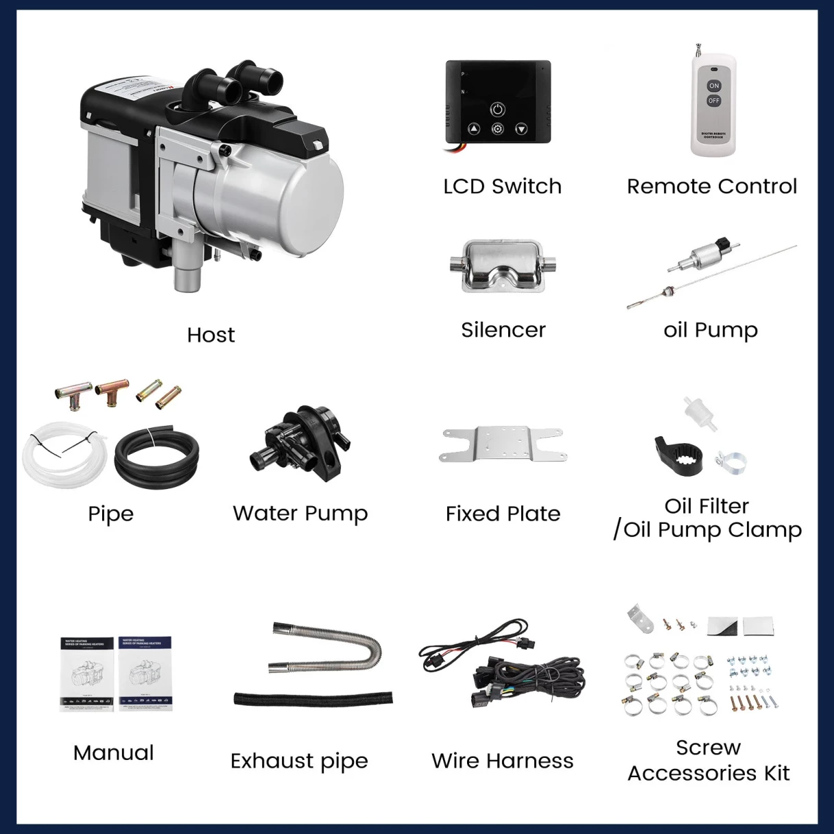 HCALORY WH-A 12V 6KW Water Plumbing Heater Remote Control LCD Monitor Gasoline Diesel Air Car Heater Universal for Truck SUV Bus RV Boats