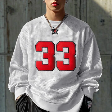 INCERUN Mens Digital Print Textured Long-Sleeve T-Shirt Fashion Mesh Fabric Matching Top Loose Fit Plus Size S-5XL