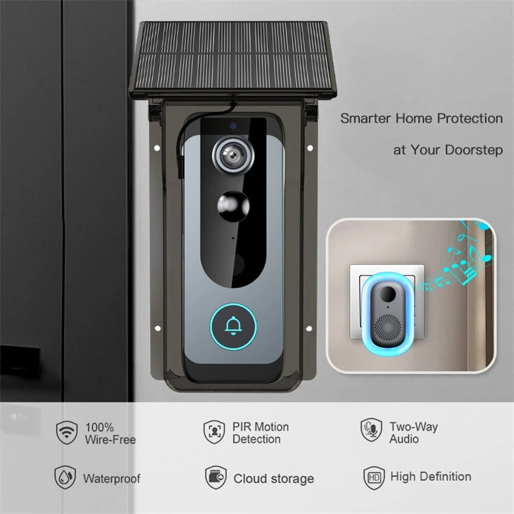 M20 Tuya Smart Doorbell Camera with Solar Panel Cover 1080P Video Intercom Motion Detect Night Vision IP65 Waterproof Wireless Outdoors Smart Visual Doorbell