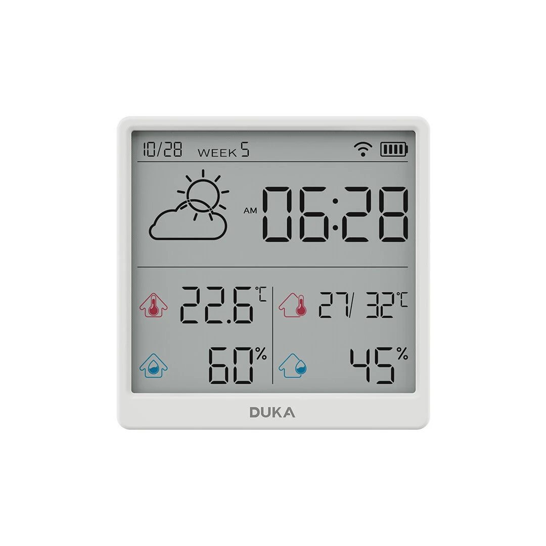 DUKA LCD Wireless Smart Home WIFI Temperature and Humidity Weather Sensor Rechargeable Indoor Clock Hygrometer Mini Digital Thermometer