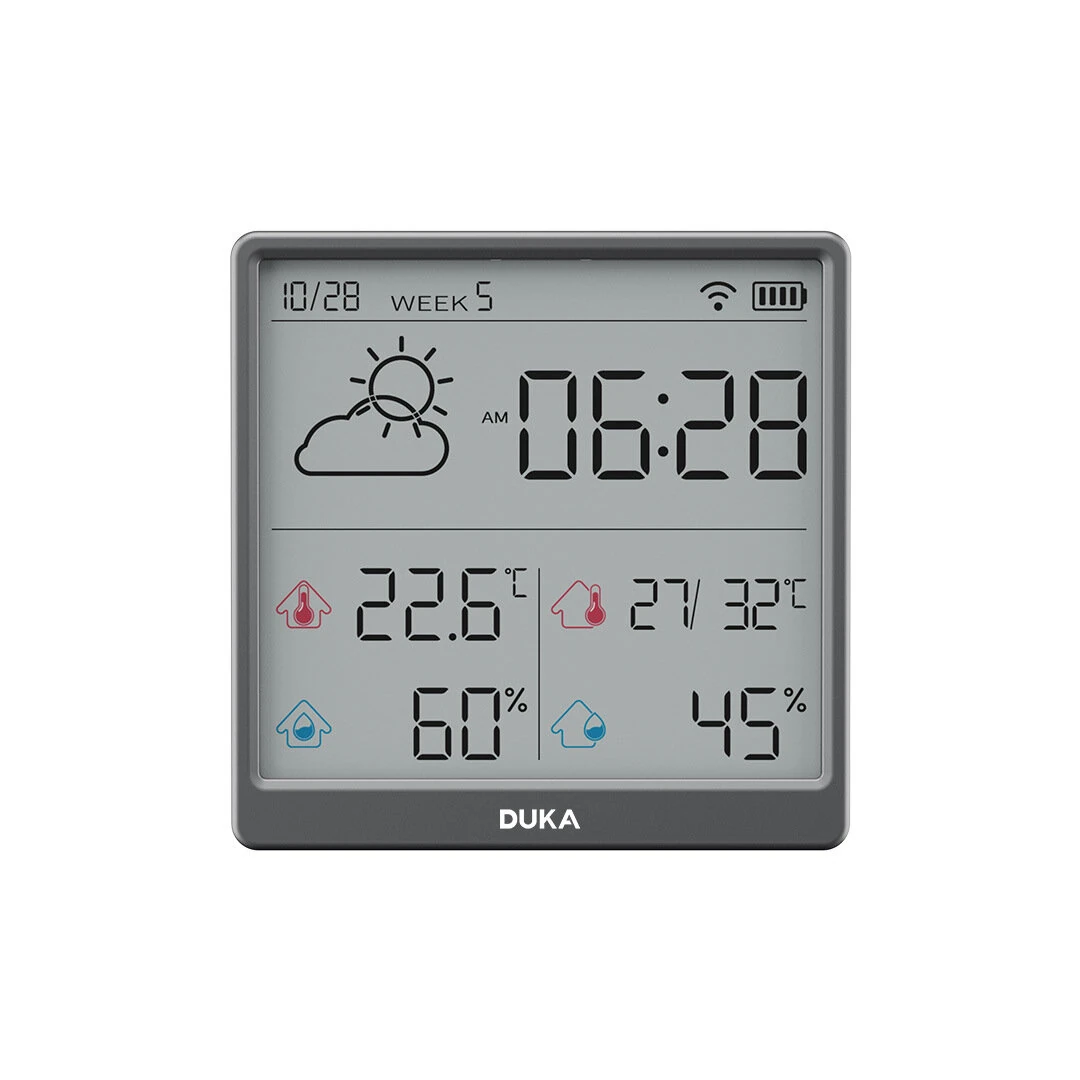 DUKA LCD Wireless Smart Home WIFI Temperature and Humidity Weather Sensor Rechargeable Indoor Clock Hygrometer Mini Digital Thermometer