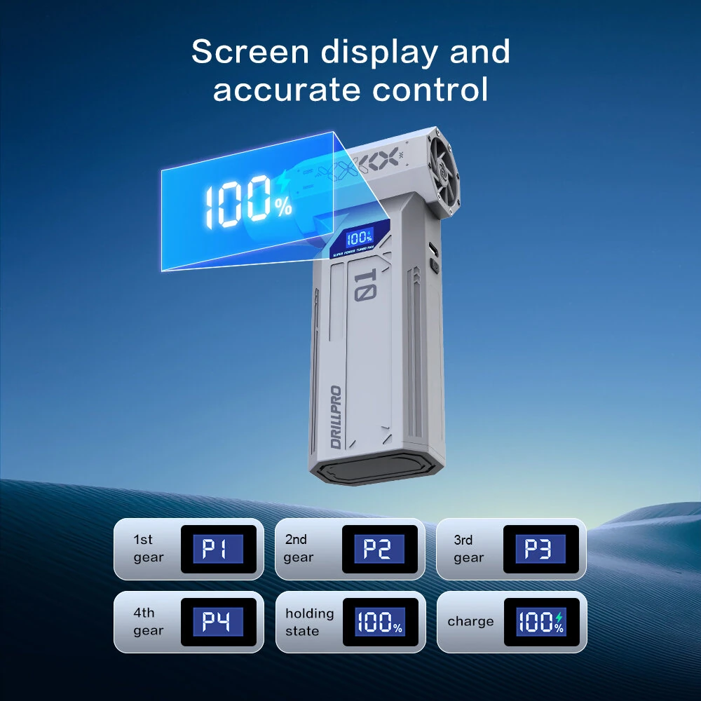 Drillpro Z1 120000RPM High Speed 29mm Brushless Motor Turbo Fan with Various Nozzles Rechargeable 5200mAh Battery Compact Design Multi-Gear Adjustable Powerful Wind Tool